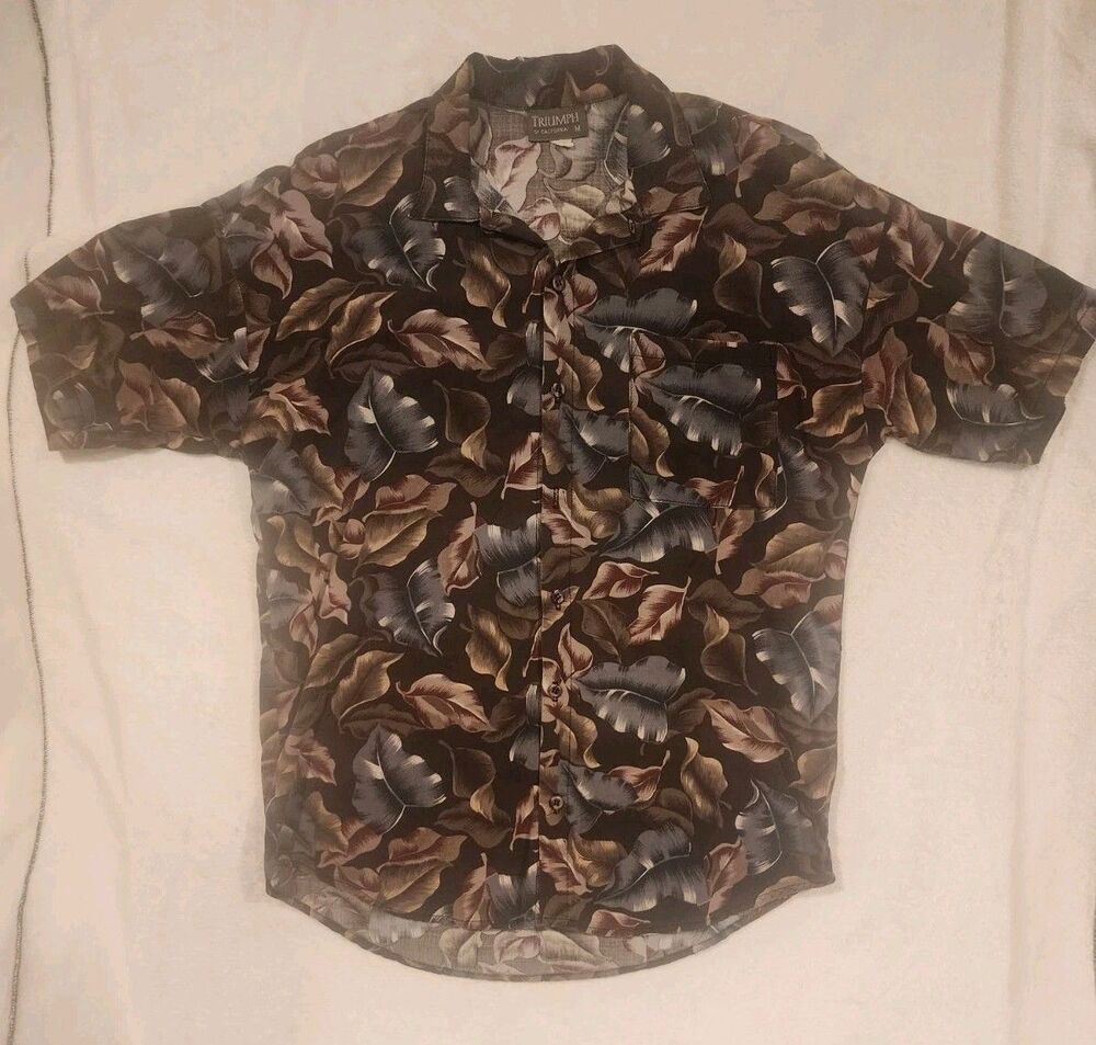 Triumph of California Leaves Vintage Button Up Shirt  Mens M Missing Button